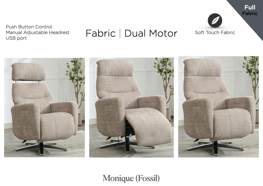 Monique Electric Recliner Armchair - Fossil
