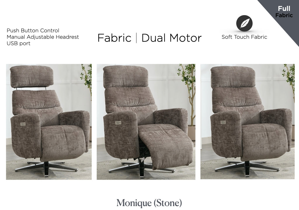 Monique Electric Recliner Armchair - Stone