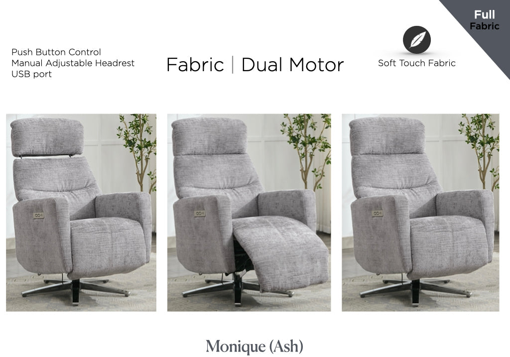 Monique Electric Recliner Armchair - Ash