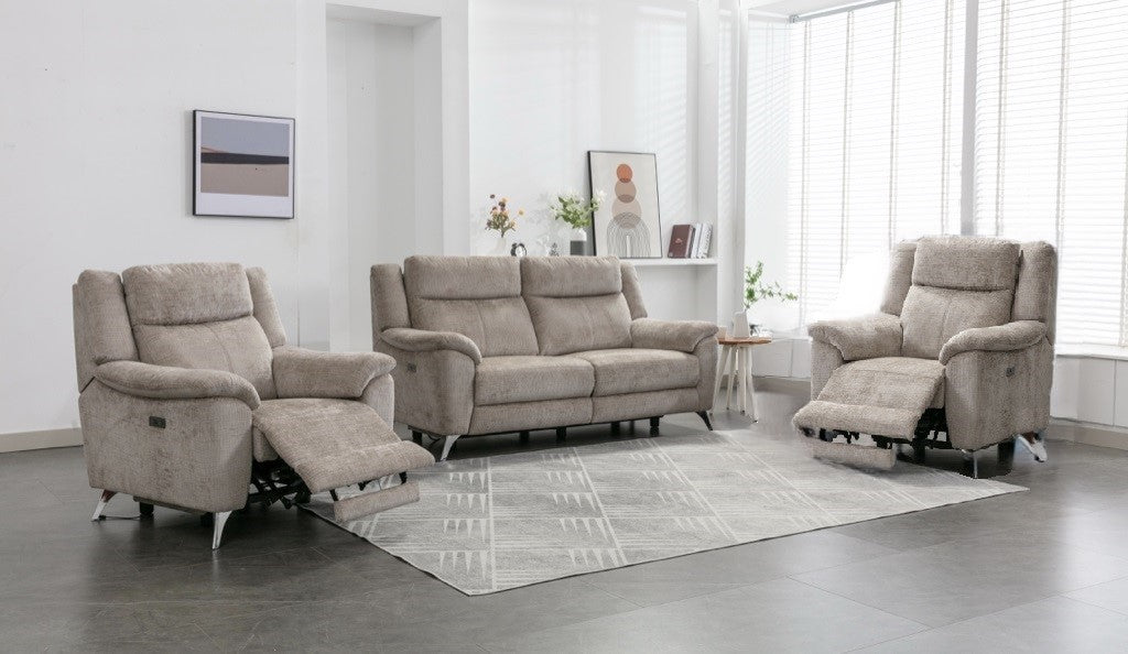 Monroe 3+1+1 Electric Recliner Sofa Suite - Fossil