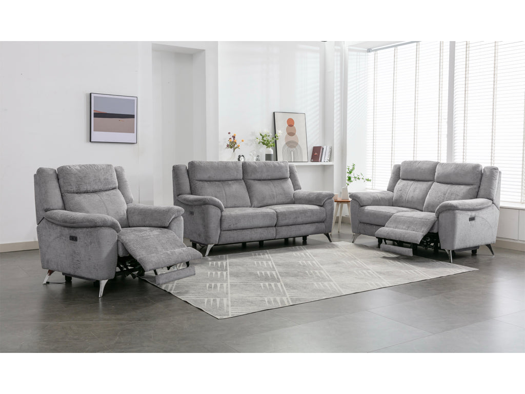 Monroe 3+1+1 Electric Recliner Sofa Suite - Ash