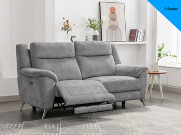 Monroe Electric 3 Seater Recliner Sofa - Ash