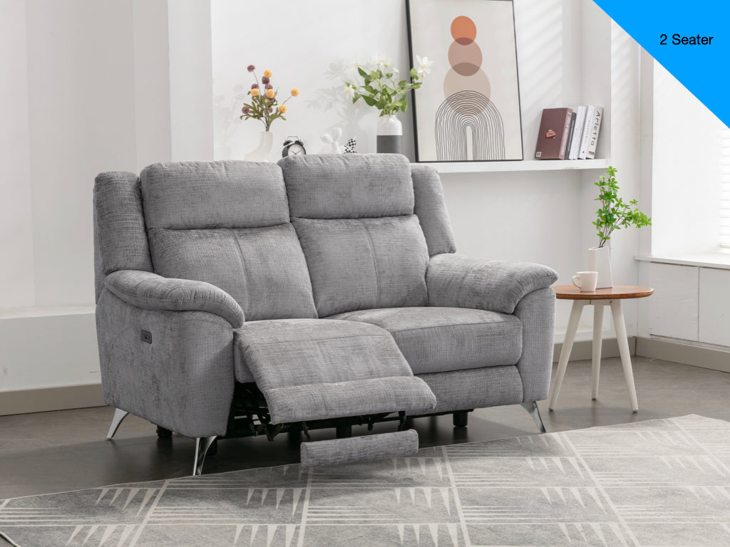Monroe 3+2 Electric Recliner Sofa Suite - Ash