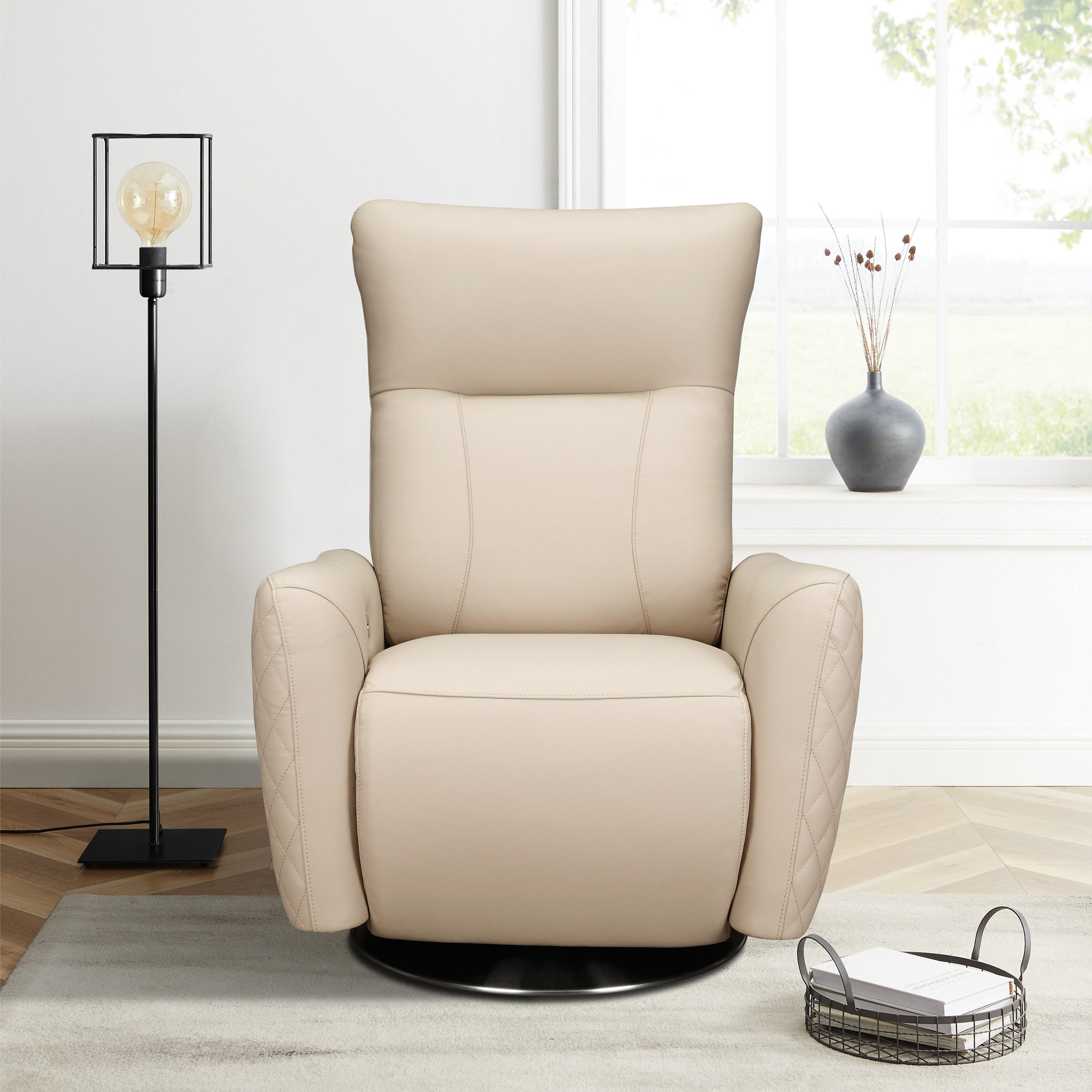 Monti Swivel Electric Recliner Chair – Cream Leather