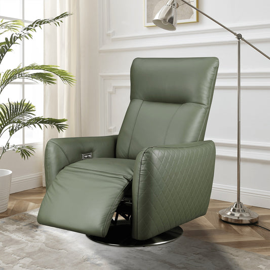 Monti Swivel Electric Recliner Chair – Green Leather