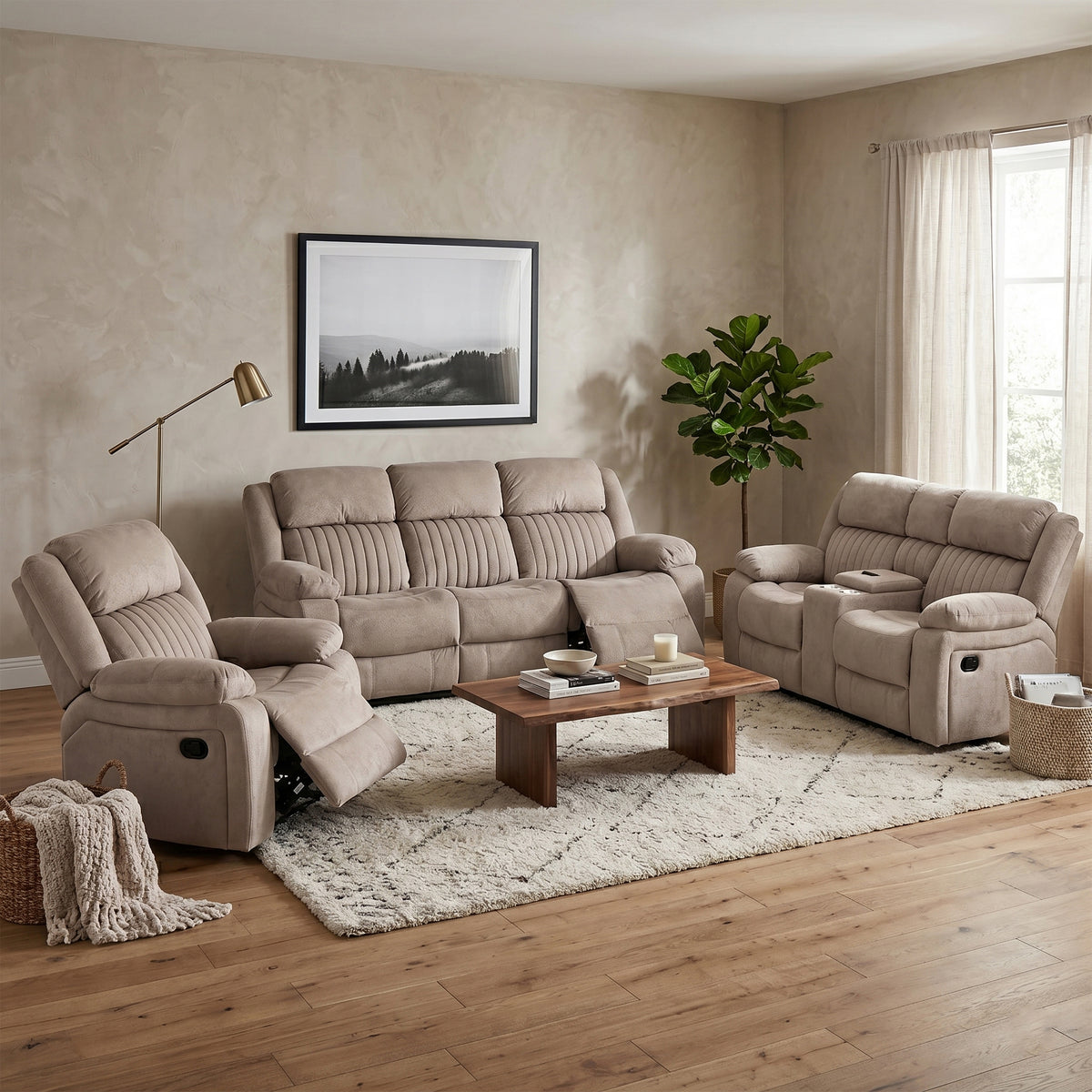 Morgan taupe seating collection in a living room