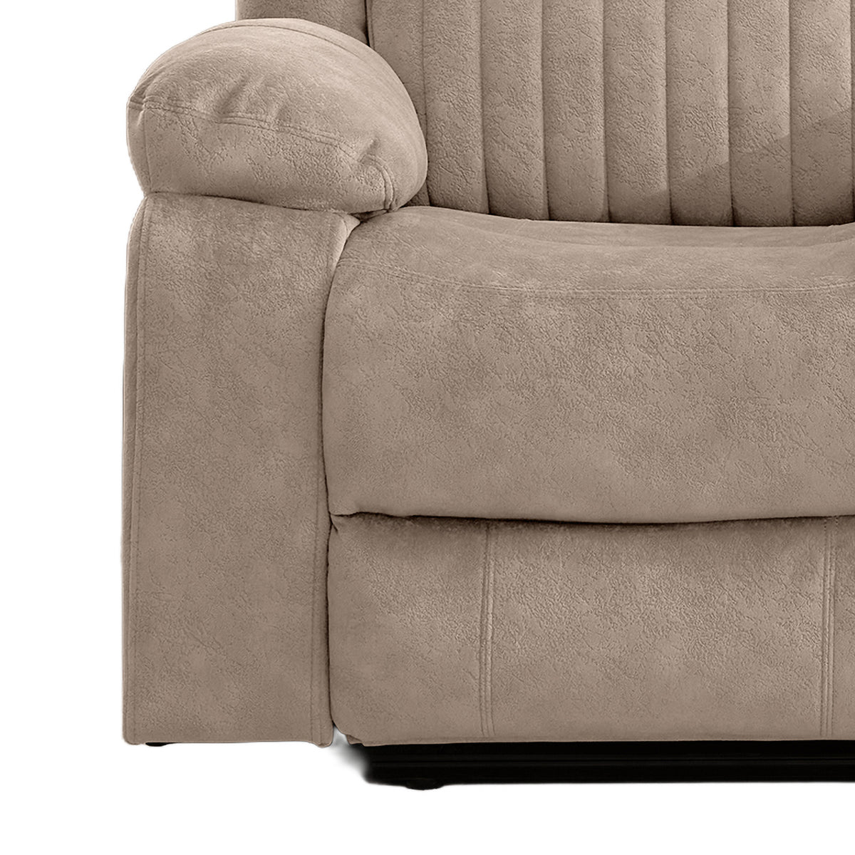 Morgan taupe two seater manual recliner sofa with console upholstery detail