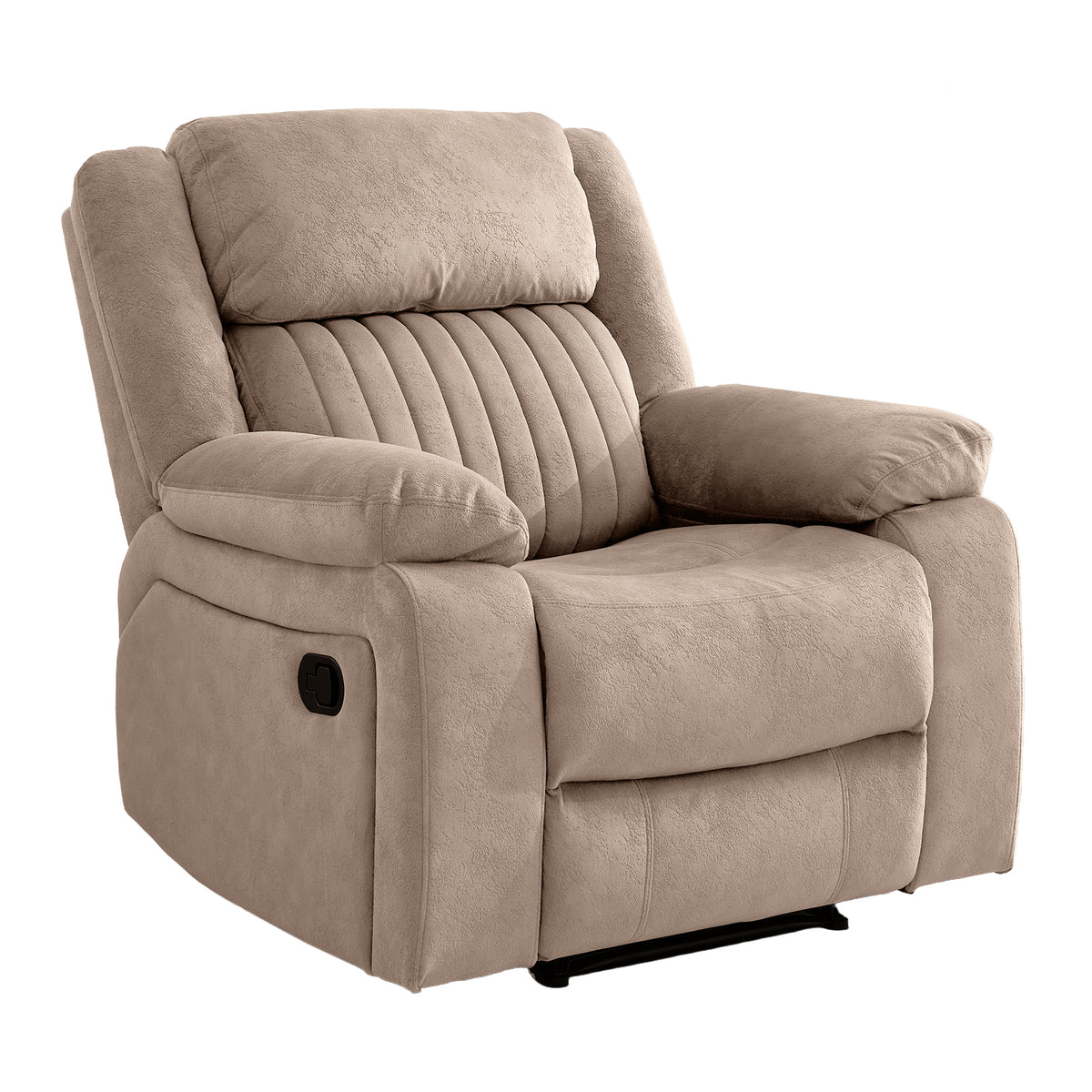 Morgan taupe manual recliner armchair upright on a white background