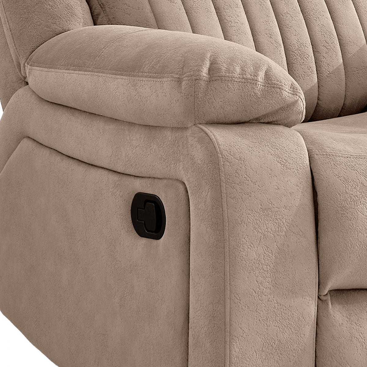 Morgan taupe manual recliner armchair manual reclining handle detail