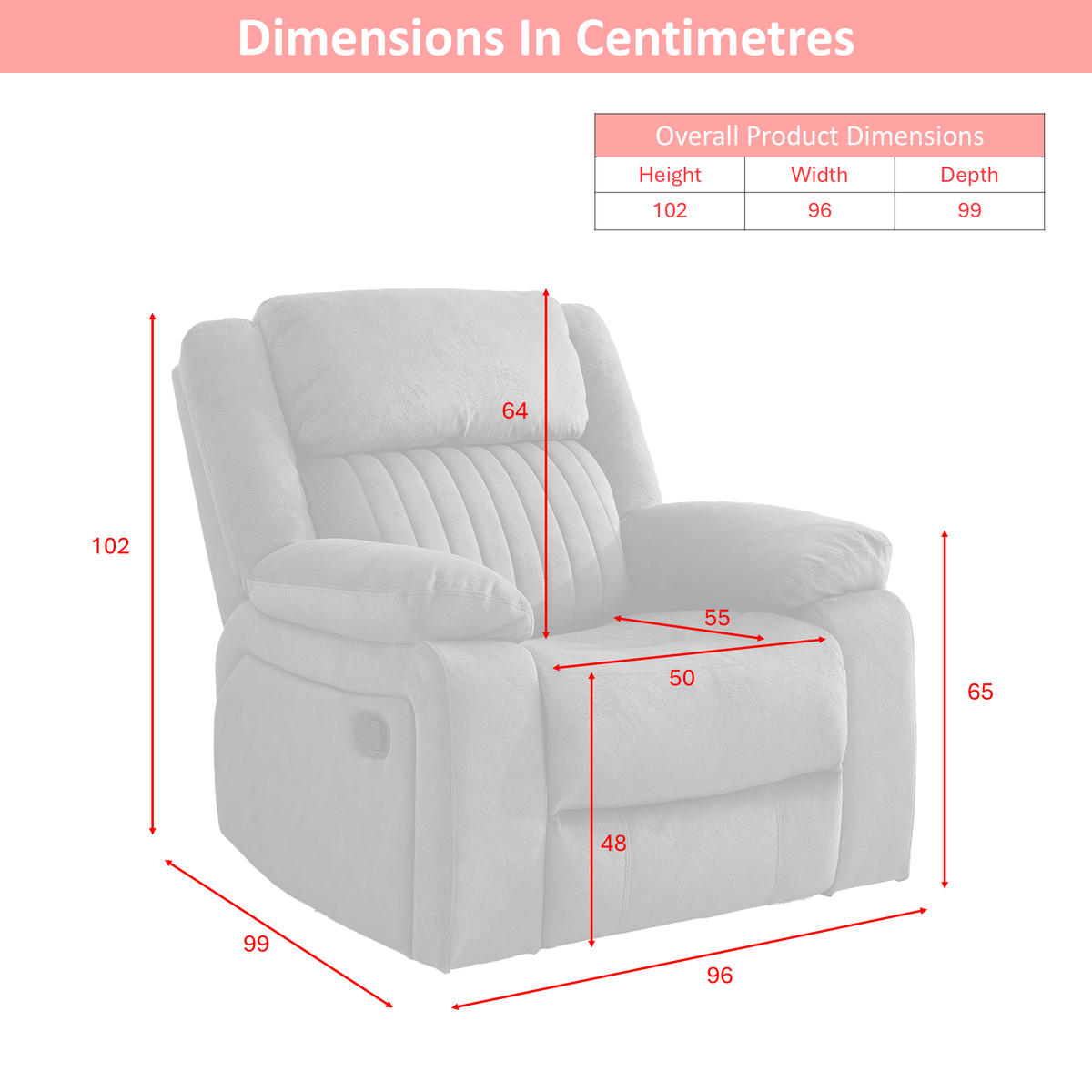 Morgan taupe manual recliner armchair dimensions diagram