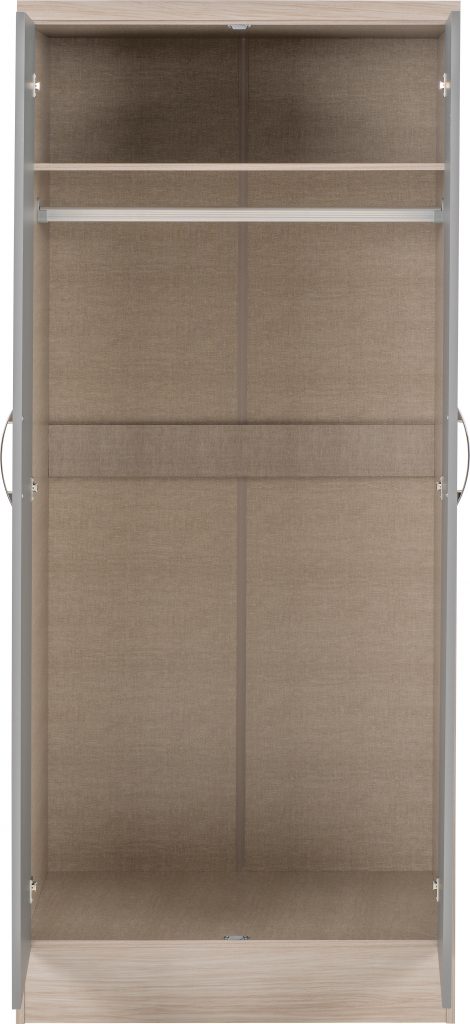 Nevada 2 Door All Hanging Wardrobe - Grey Gloss/Light Oak Effect Veneer