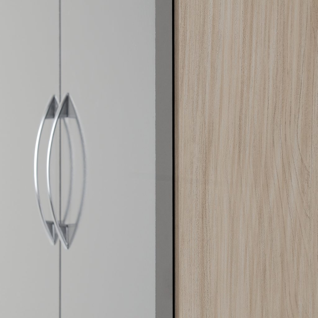 Nevada 2 Door All Hanging Wardrobe - Grey Gloss/Light Oak Effect Veneer