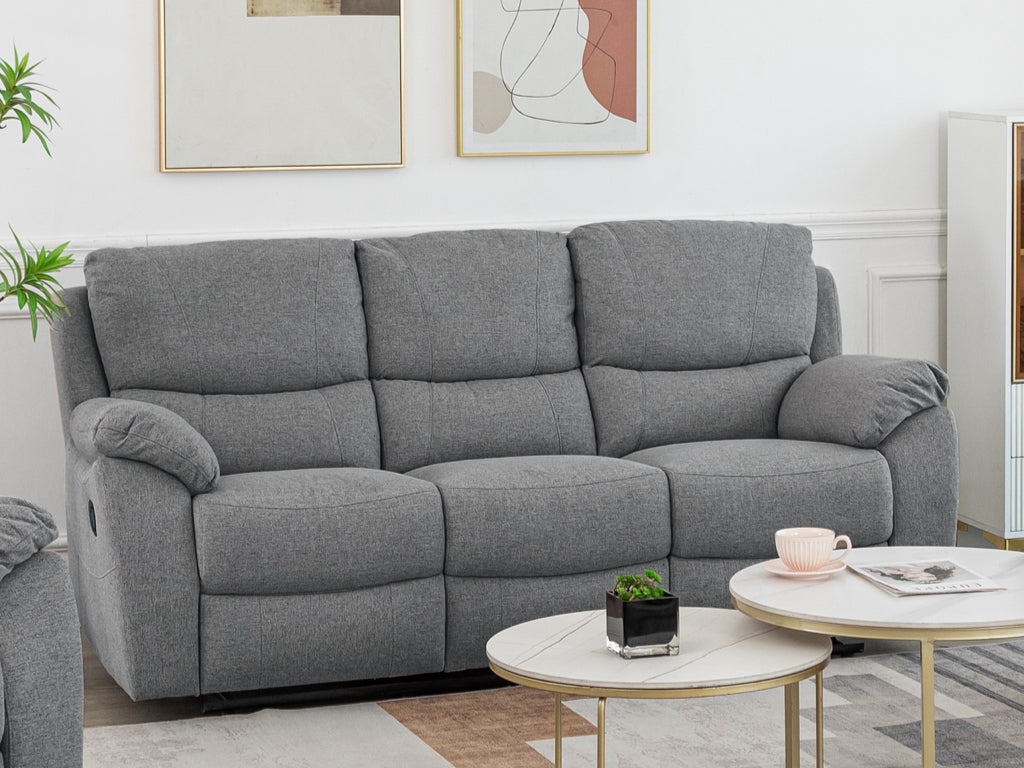 Nordic 3 Seater Recliner Sofa- Grey (Fabric)