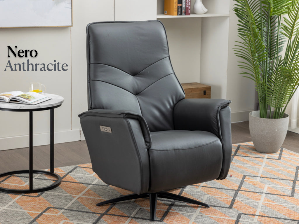 Nero Swivel Electric Leather Chair Dual Motor - Anthracite