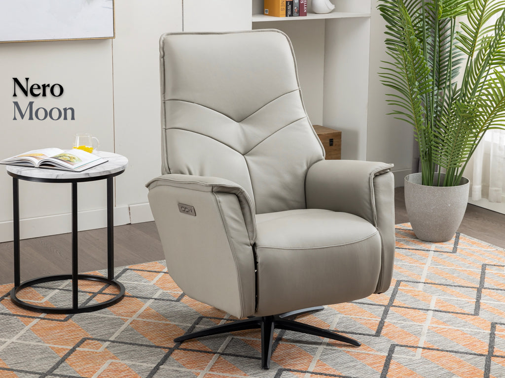 Nero Swivel Electric Leather Chair Dual Motor - Moon