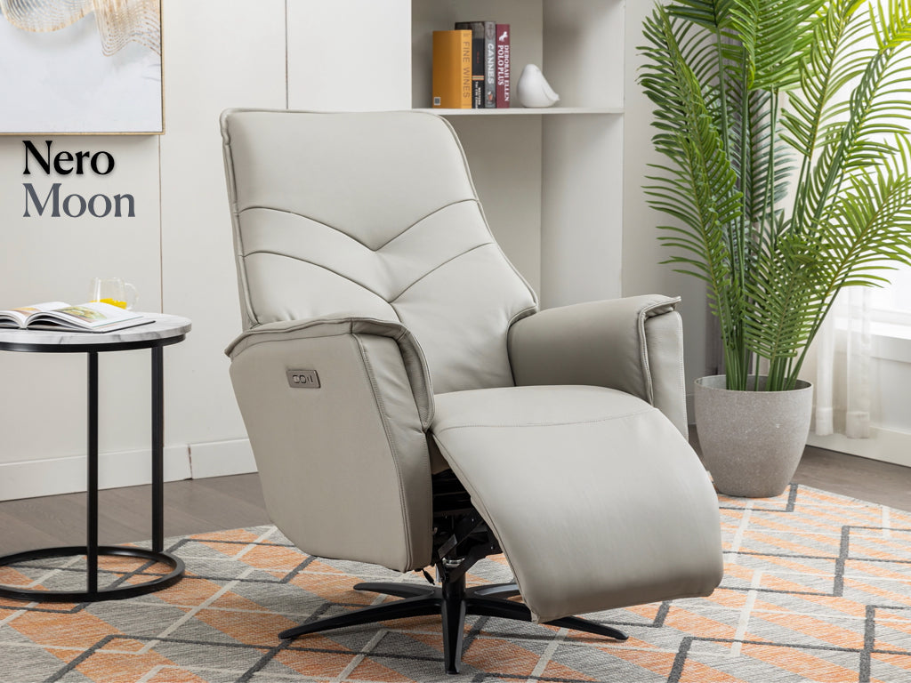 Nero Swivel Electric Leather Chair Dual Motor - Moon