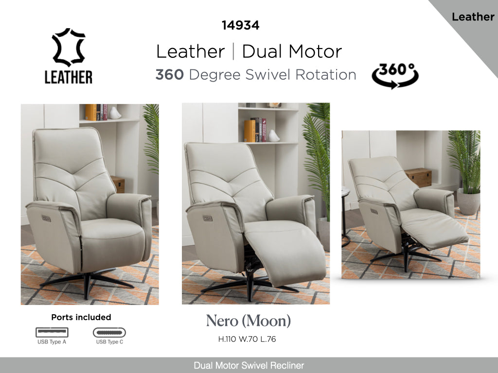 Nero Swivel Electric Leather Chair Dual Motor - Moon