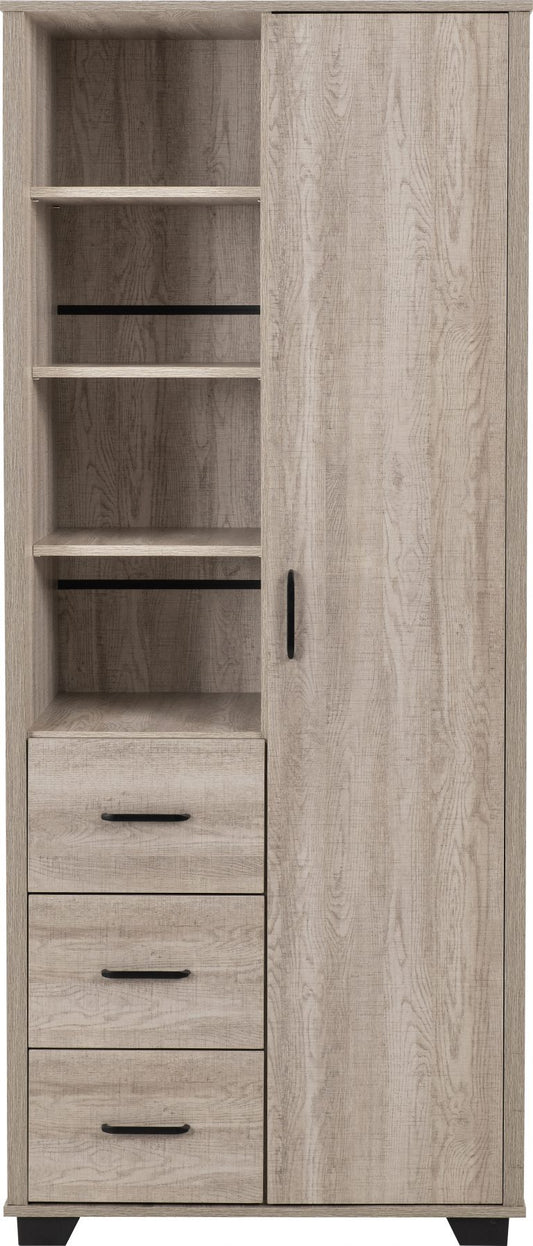 Oliver 1 Door 3 Drawer Open Shelf Wardrobe - Light Oak Effect