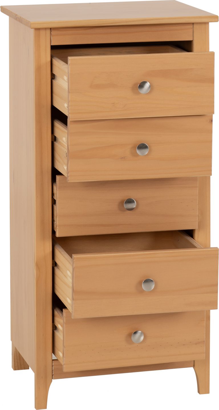 Oslo 5 Drawer Narrow Chest - Antique Pine