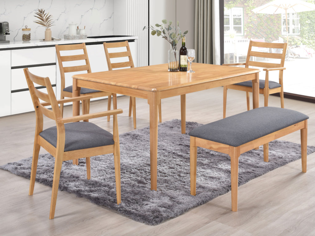 Orlando Oak 150cm Dining Set (Table + 2 chairs + 2 Carvers + Bench)