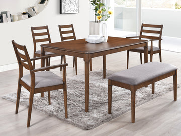 Orlando Walnut 150cm Dining Set (Table + 2 chairs + 2 Carvers + Bench)