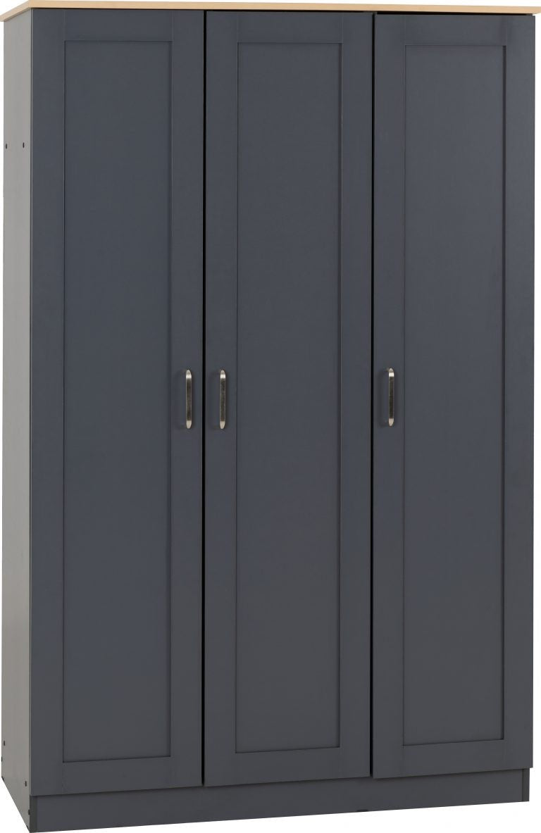 Portland 3 Door Wardrobe - Grey/Oak Effect