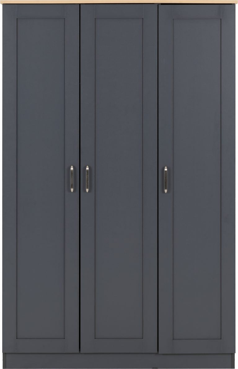 Portland 3 Door Wardrobe - Grey/Oak Effect