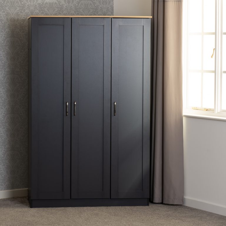 Portland 3 Door Wardrobe - Grey/Oak Effect