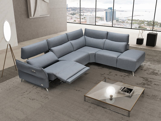 Perlini Italian Leather Electric Reclining Corner Sofa Cobalto - RHF