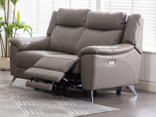 Peru 2 Seater Electric Recliner Leather - Steel Grey