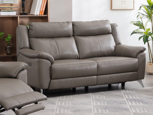 Peru 3 Seater Electric Recliner Leather - Steel Grey