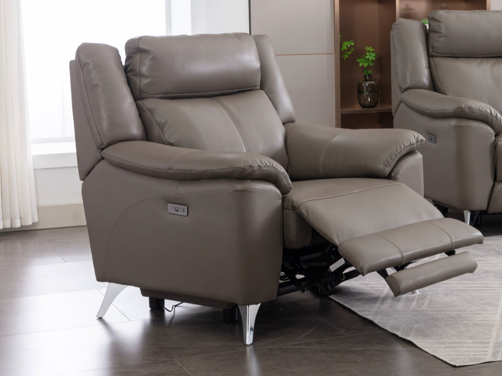 Peru 3+1+1 Electric Suite - Steel Grey Leather