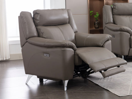 Peru 1 Seater Electric Recliner Leather - Steel Grey