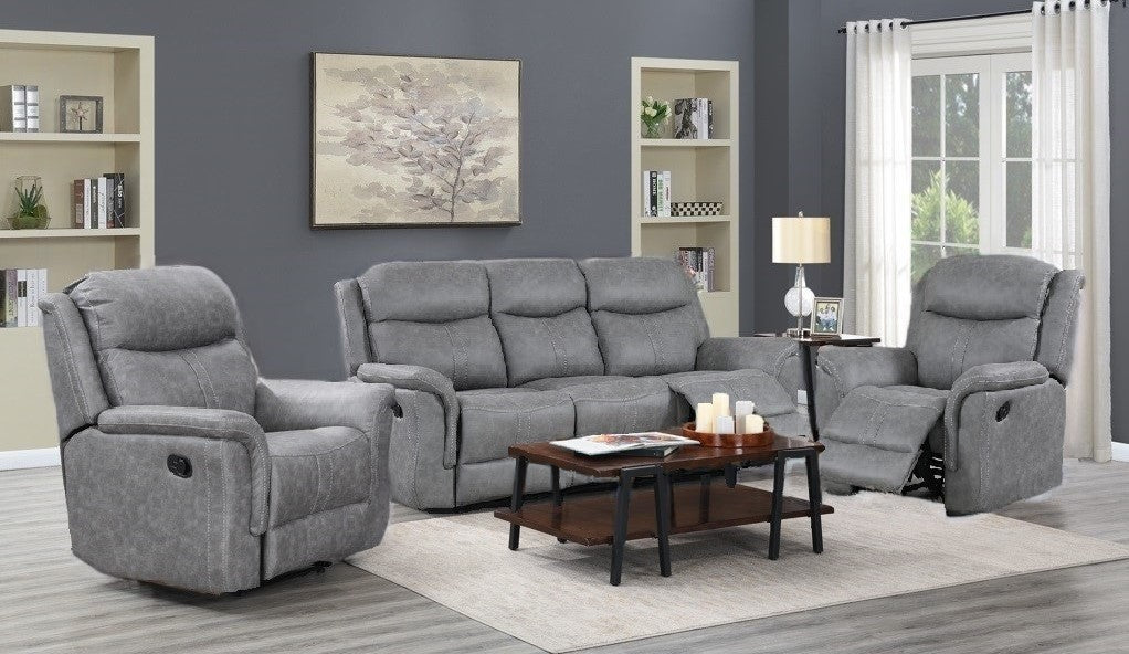 Portland 3+1+1 Reclining Sofa Suite- Silver Grey Fabric