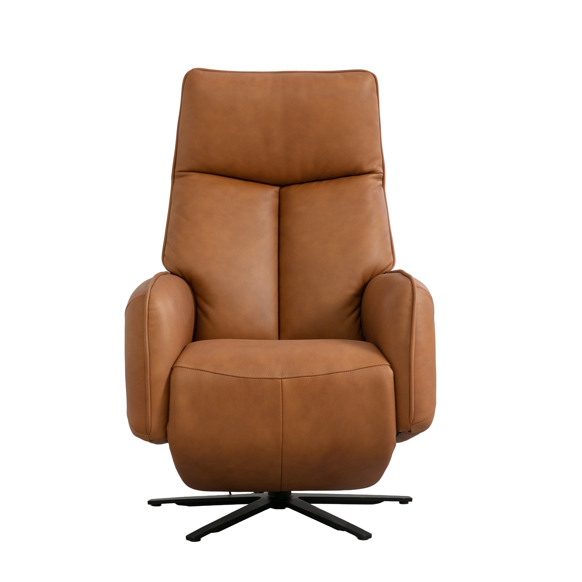 Prestige brown leather recliner chair on a white background