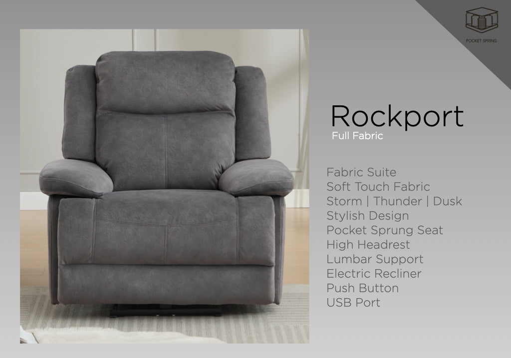 Rockport 3+1+1 Electric Recliner Suite - Storm 