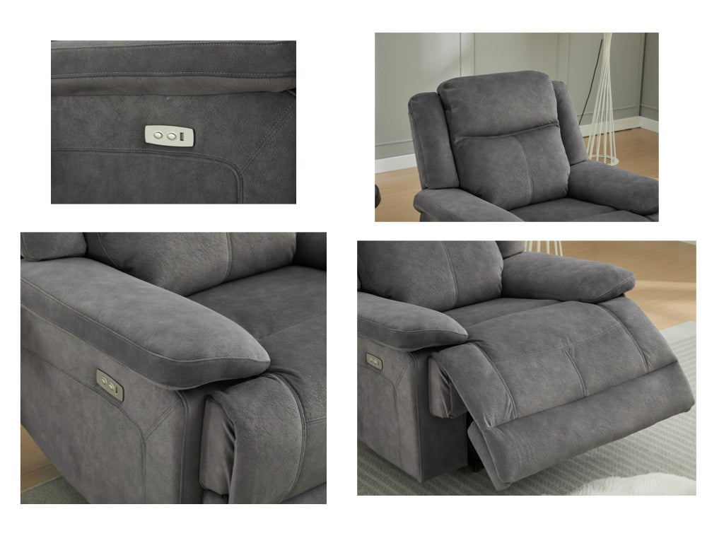 Rockport 3 Seater Electric Recliner Sofa - Storm