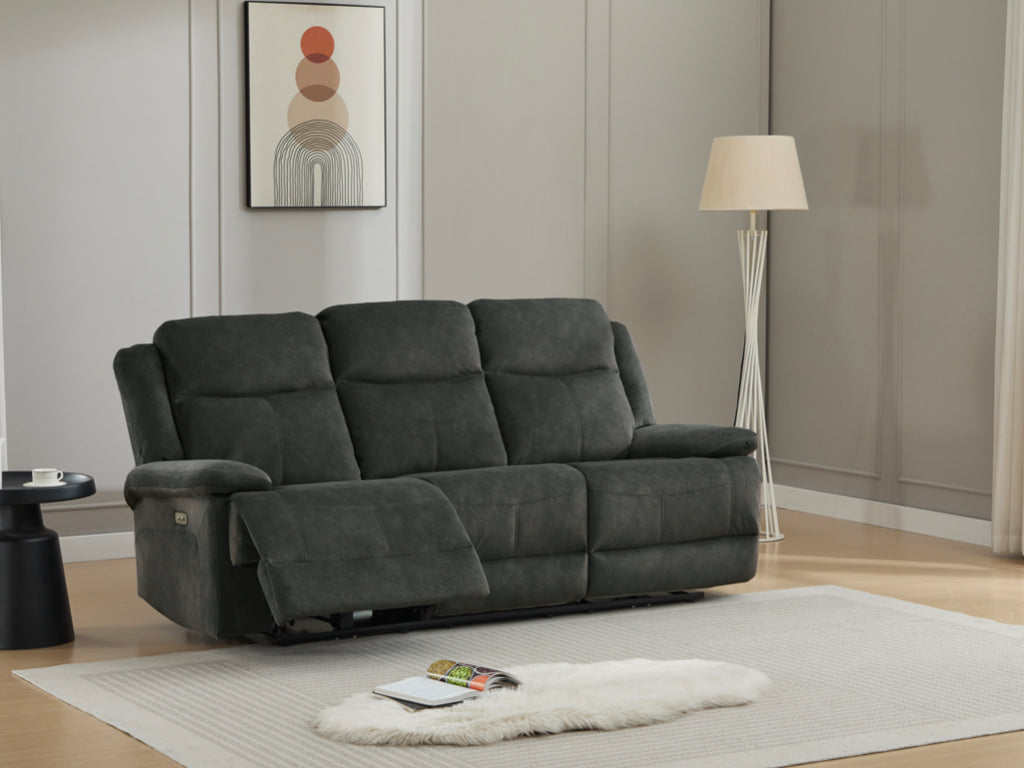 Rockport 3 Seater Electric Recliner Sofa - Thunder