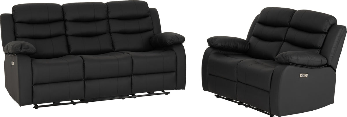 Roma 3+2 Electric Recliner Suite - Black Faux Leather