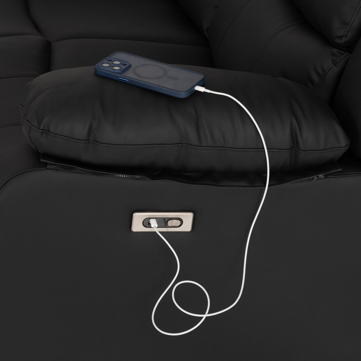 Roma 3+2 Electric Recliner Suite - Black Faux Leather