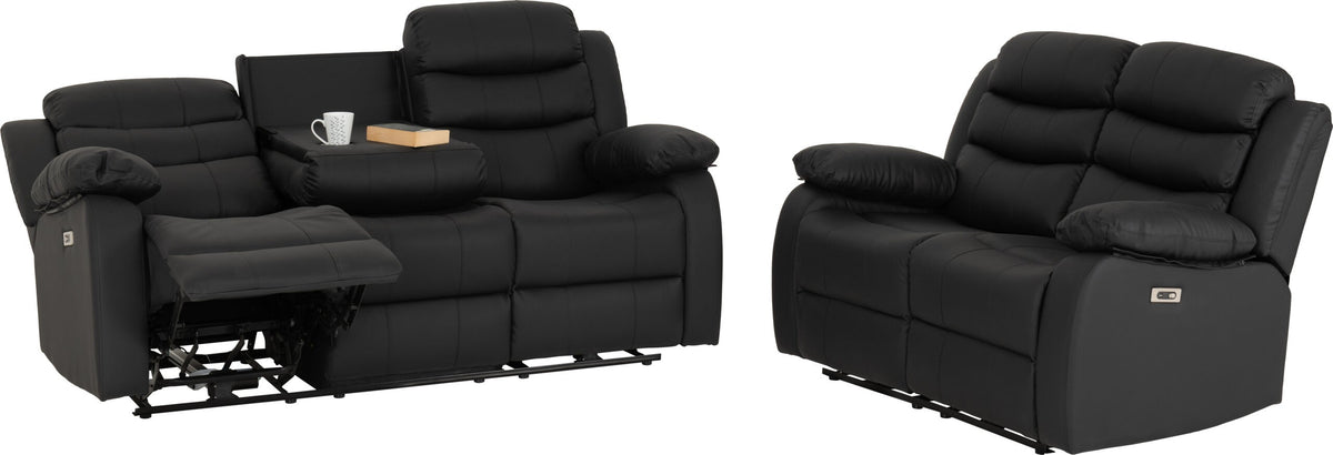 Roma 3+2 Electric Recliner Suite - Black Faux Leather