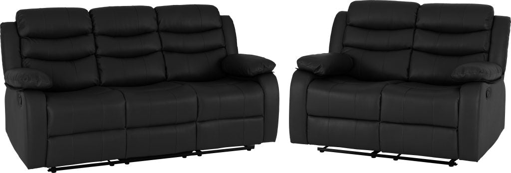 Roma 3+2 Recliner Suite - Black Faux Leather
