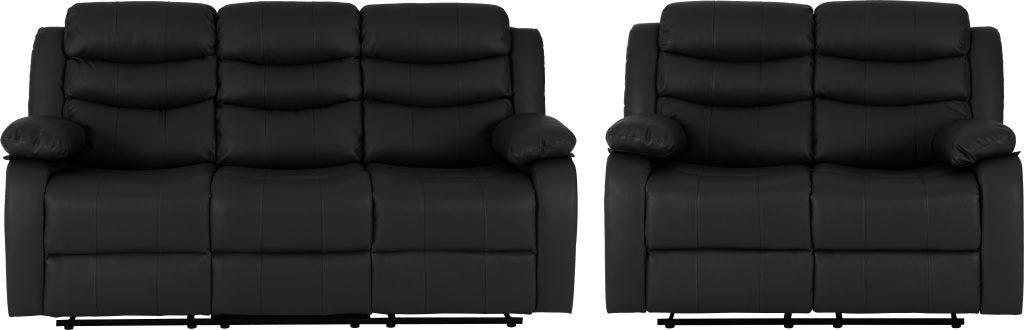 Roma 3+2 Recliner Suite - Black Faux Leather