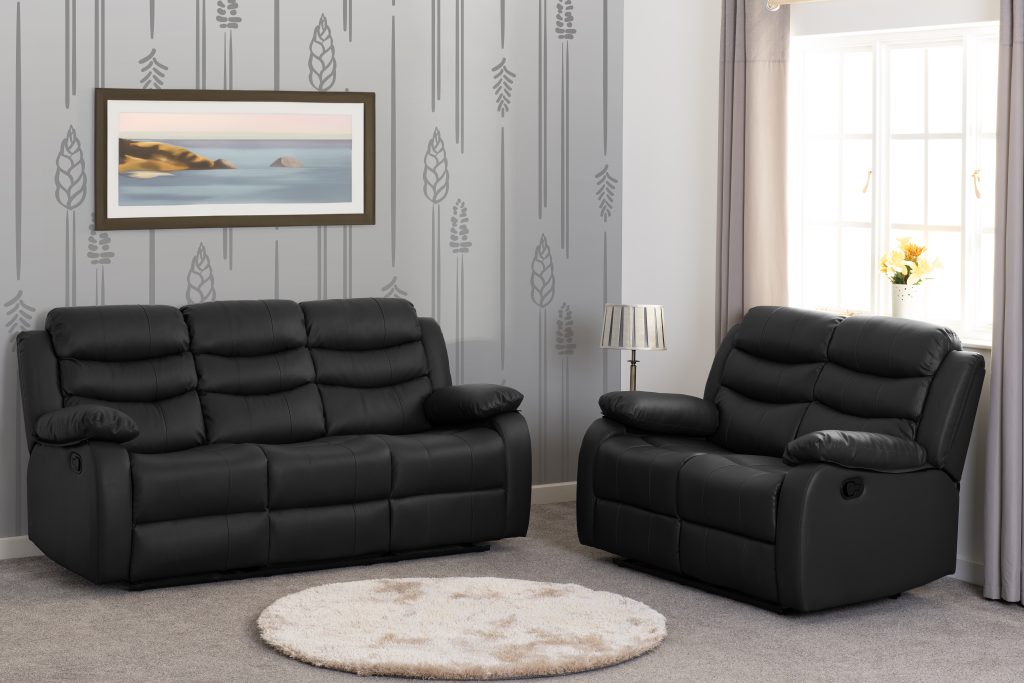 Roma 3+2 Recliner Suite - Black Faux Leather
