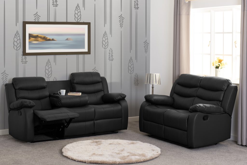 Roma 3+2 Recliner Suite - Black Faux Leather