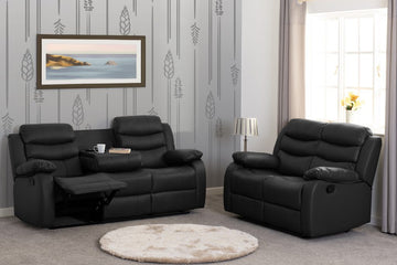 Roma 3+2 Recliner Suite - Black Faux Leather