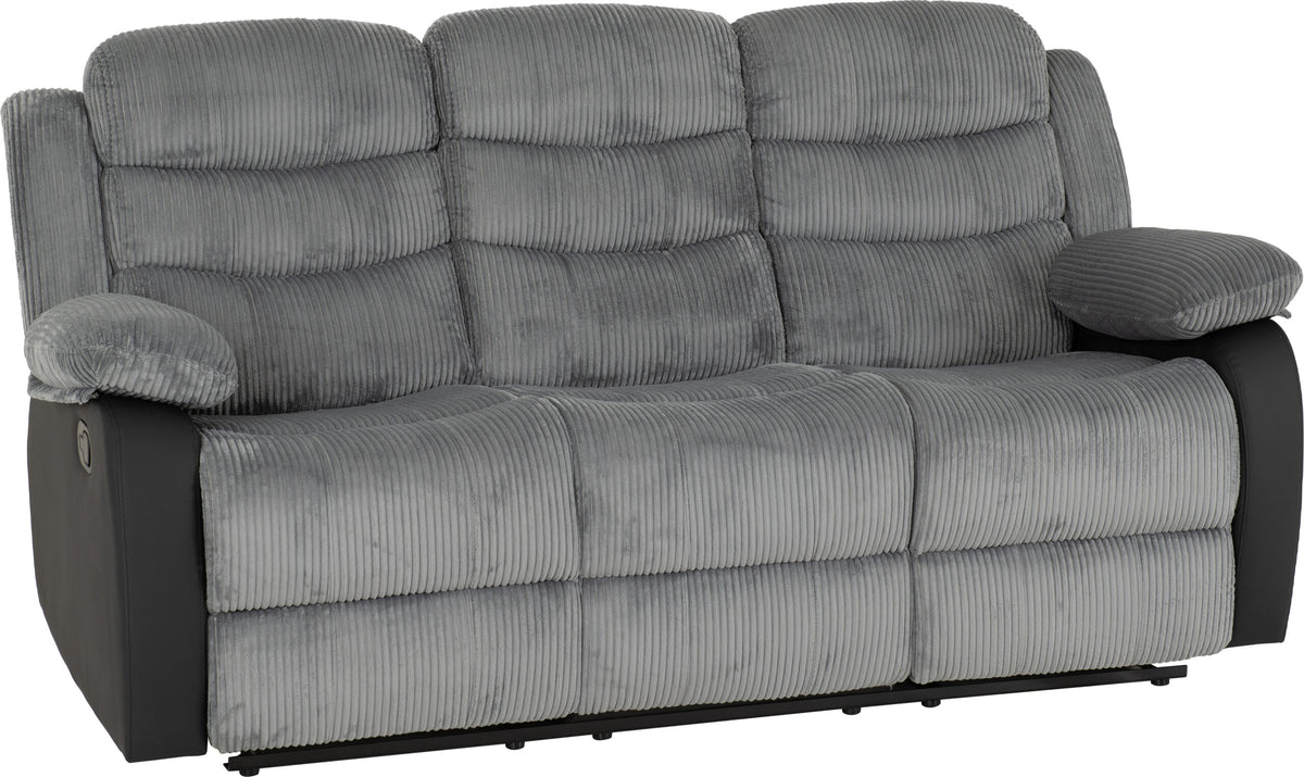 Roma 3+2 Recliner Suite - Grey Cord Fabric/Black Faux Leather