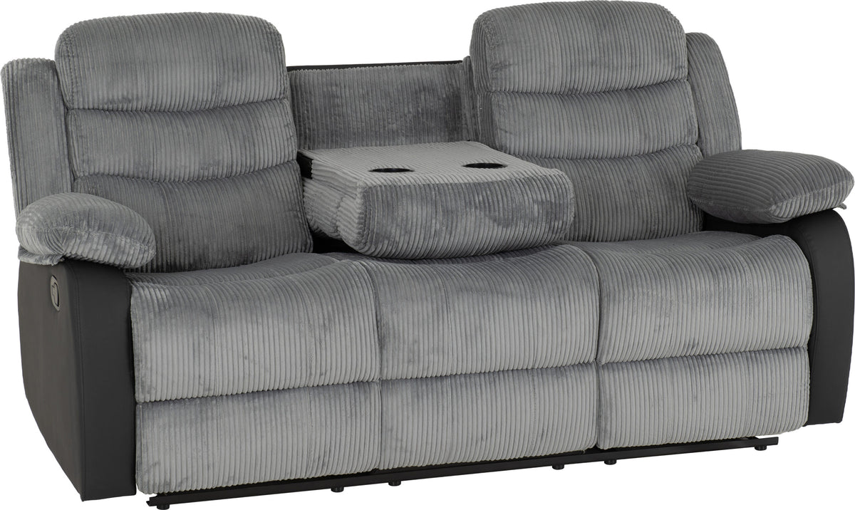 Roma 3+2 Recliner Suite - Grey Cord Fabric/Black Faux Leather