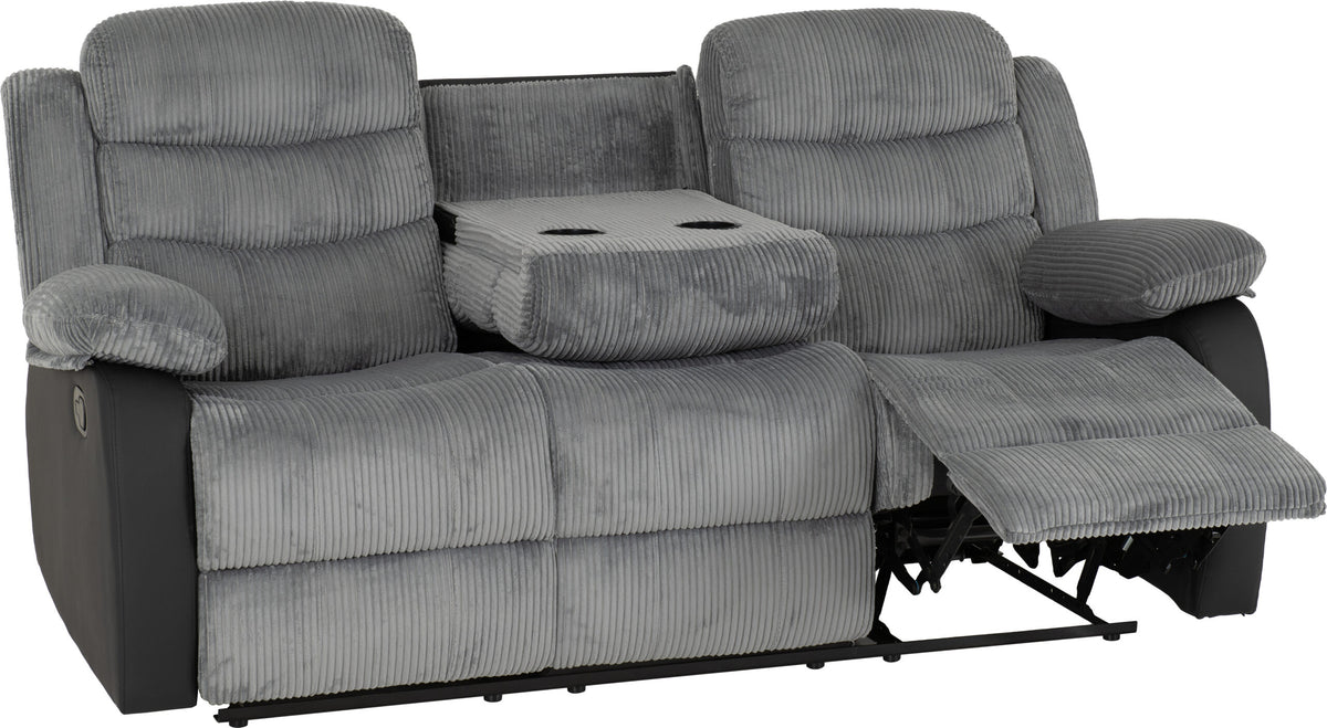 Roma 3+2 Recliner Suite - Grey Cord Fabric/Black Faux Leather