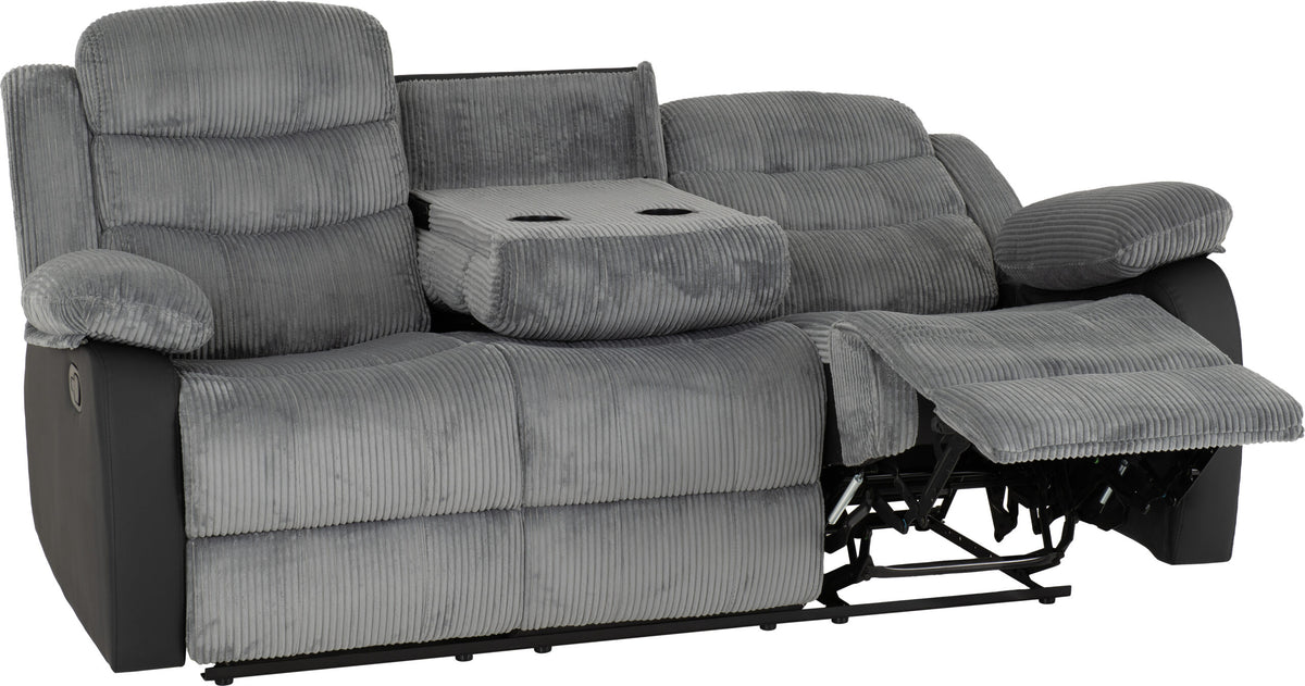 Roma 3+2 Recliner Suite - Grey Cord Fabric/Black Faux Leather